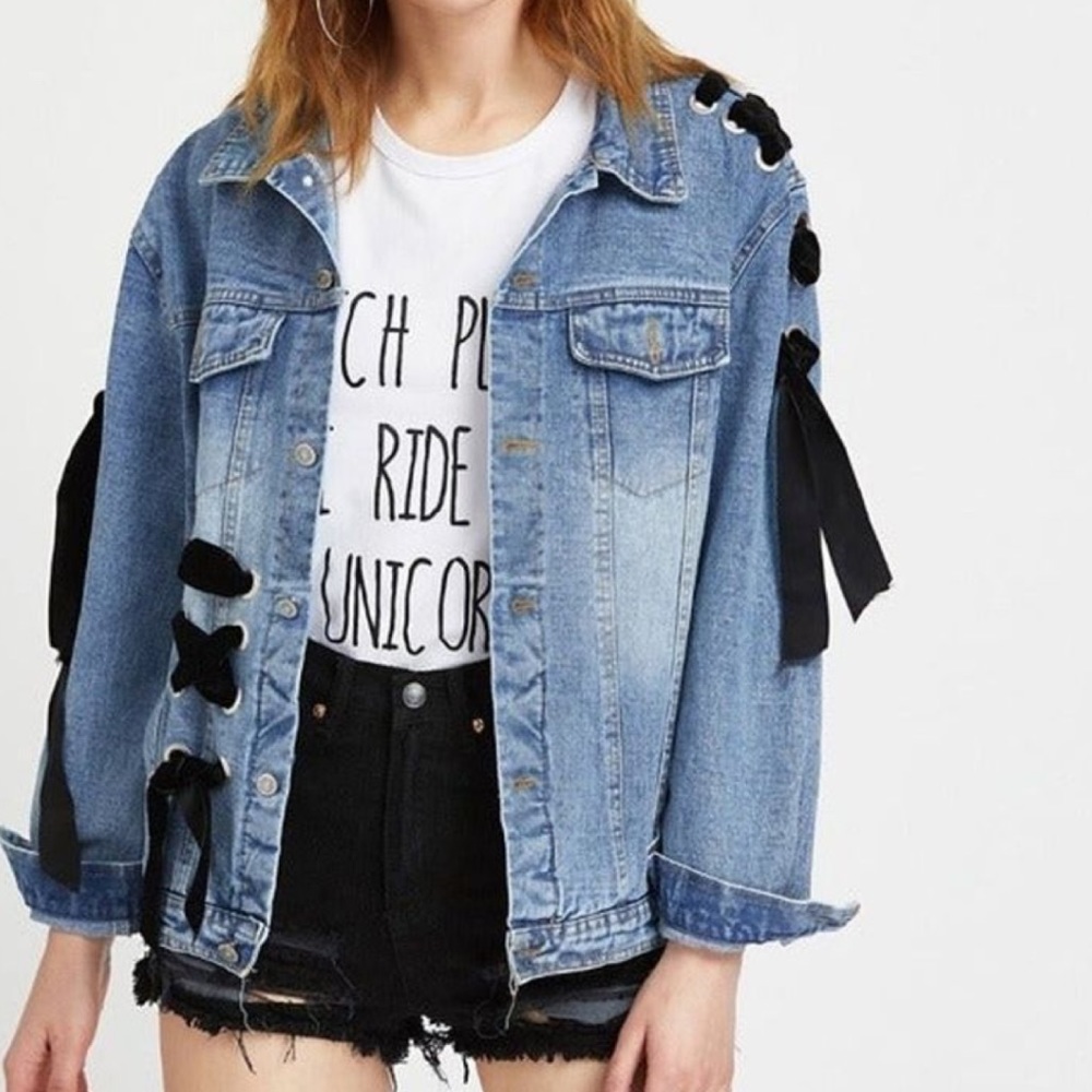 Customized new oversized lace denim jacket